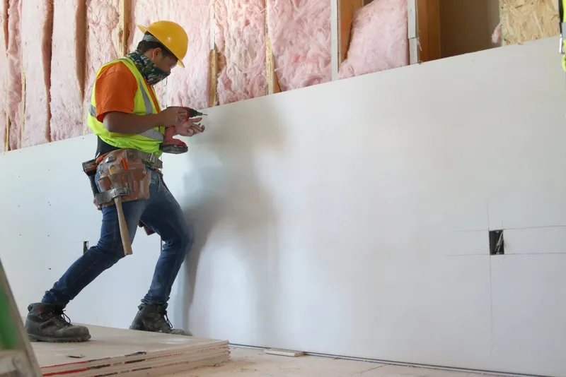 Gypsum board installation on an Ottawa job site